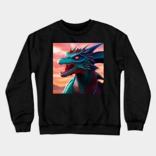 Fierce Blue and Cyan Dragon with Red Eyes Crewneck Sweatshirt